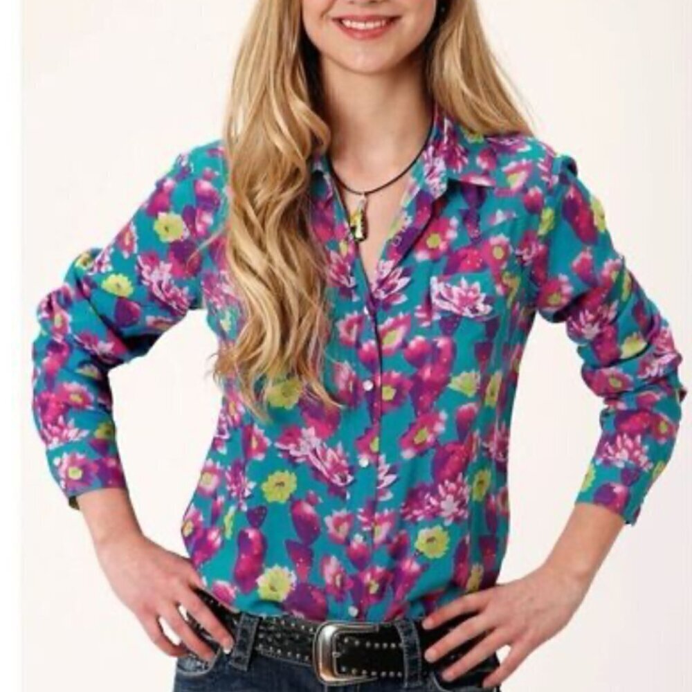 Roper NWT SZ XL Floral Cactus Print button front Western Shirt Ranch Rodeo Boho